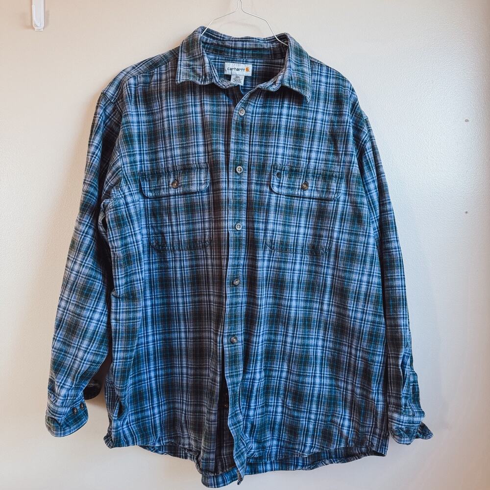 Carhartt Blue Plaid Heavyweight Flannel Shirt 2XL